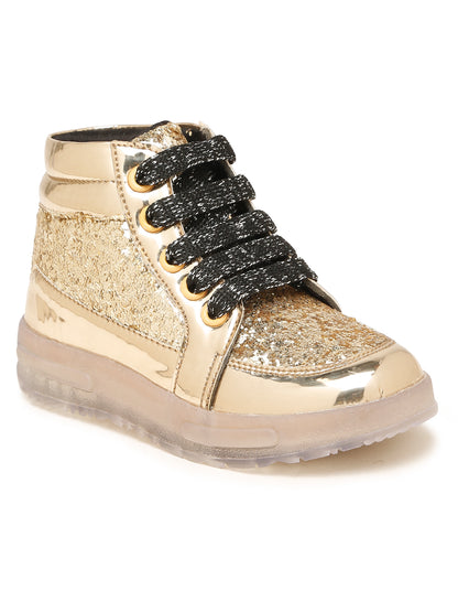 Tiny Bugs Unisex Party Wear Lace up Sneakers - Golden