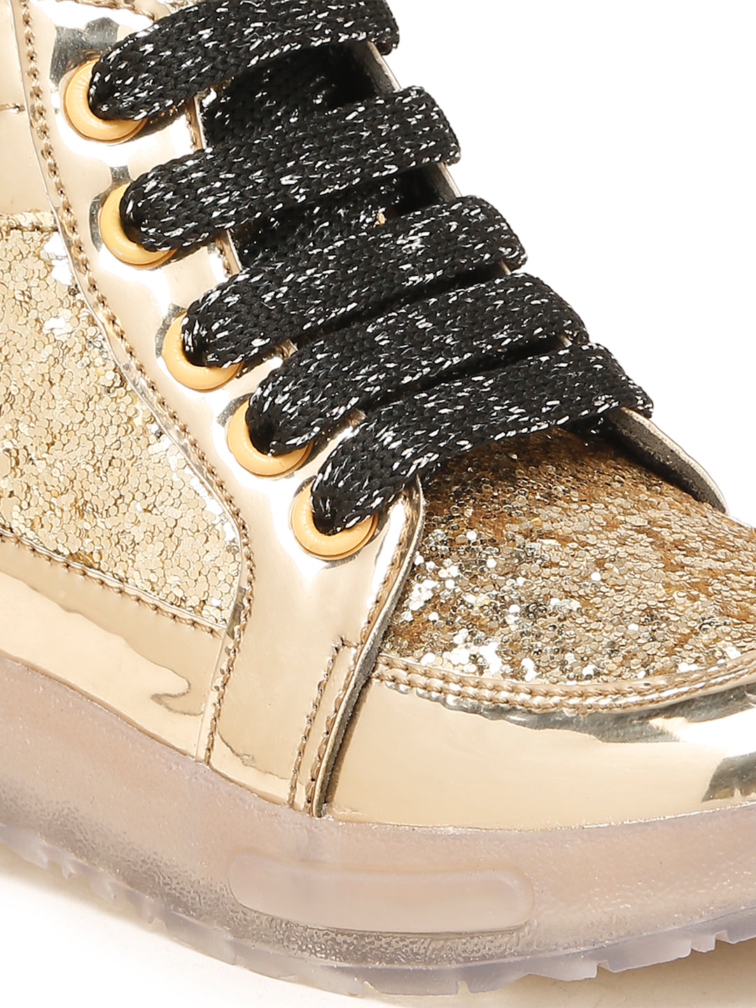 Tiny Bugs Unisex Party Wear Lace up Sneakers - Golden