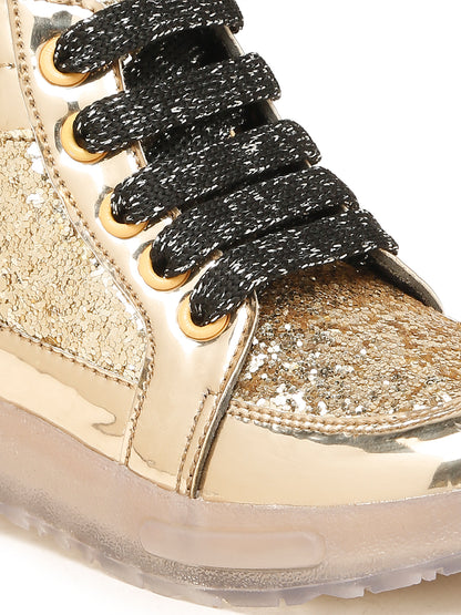 Tiny Bugs Unisex Party Wear Lace up Sneakers - Golden