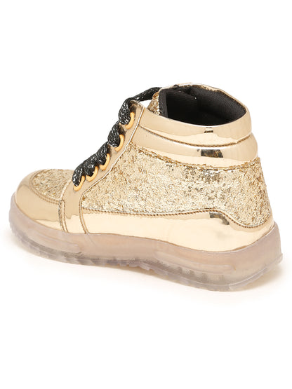 Tiny Bugs Unisex Party Wear Lace up Sneakers - Golden