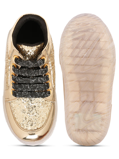 Tiny Bugs Unisex Party Wear Lace up Sneakers - Golden