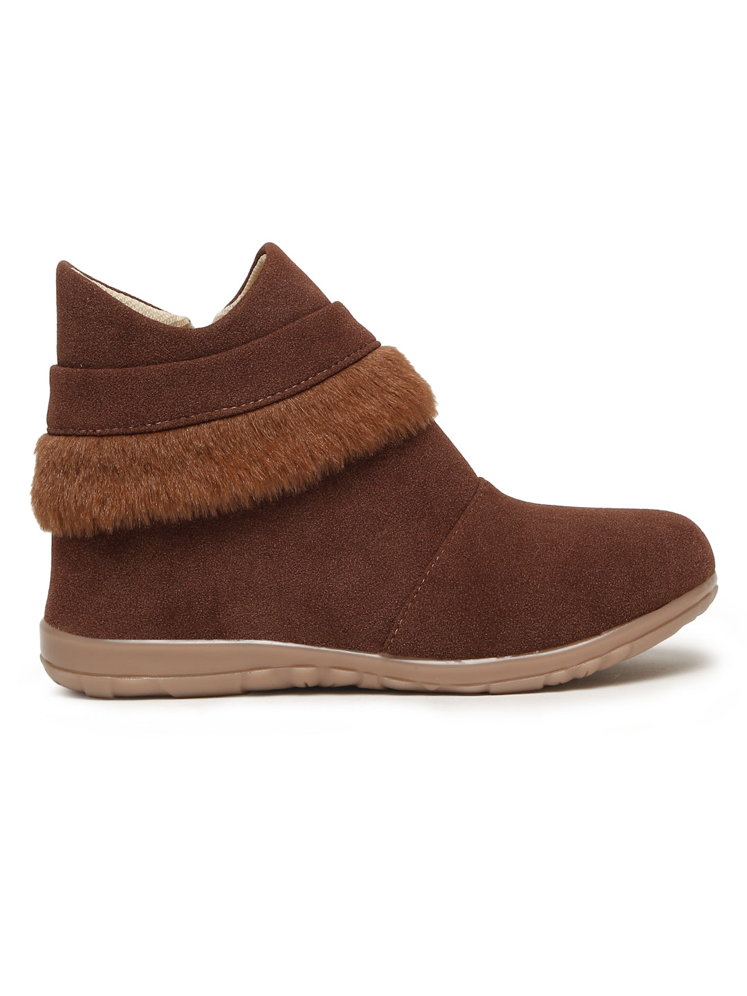 Tiny Bugs Girls Party Wear Fur Boots - Brown