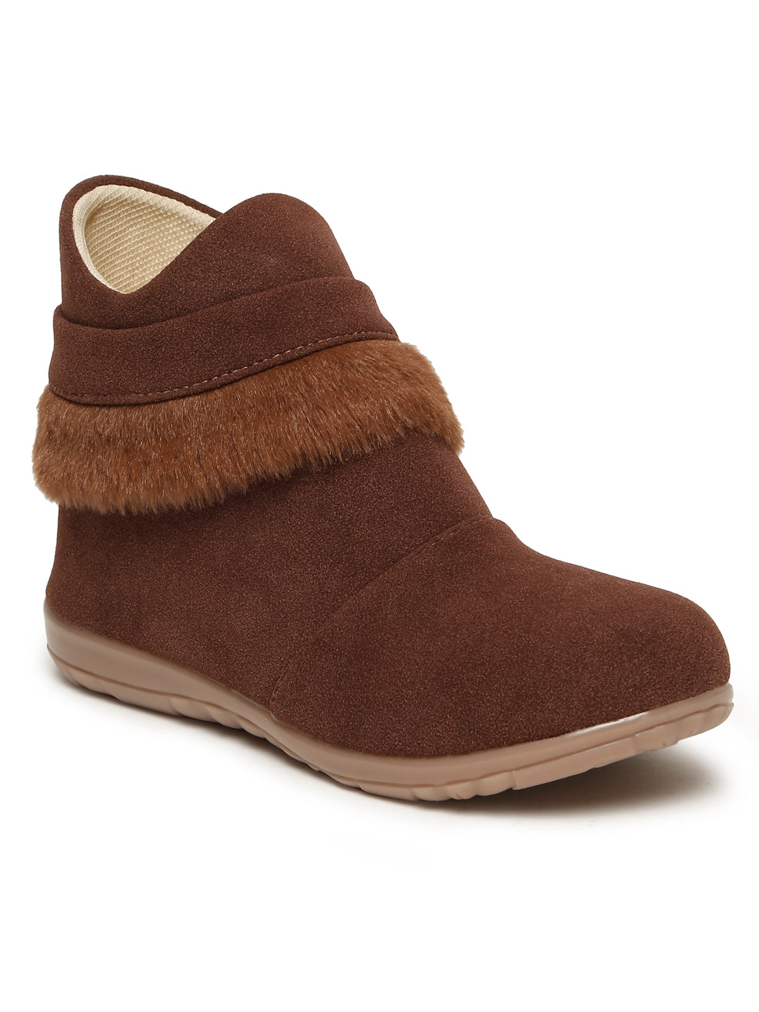 Tiny Bugs Girls Party Wear Fur Boots - Brown