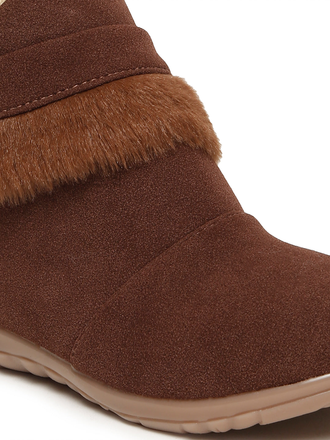 Tiny Bugs Girls Party Wear Fur Boots - Brown