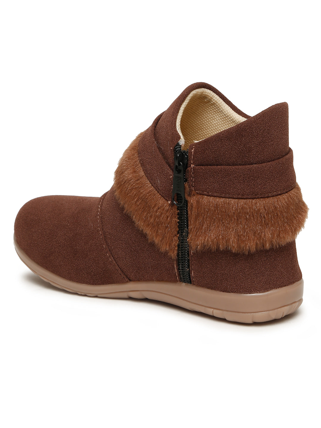 Tiny Bugs Girls Party Wear Fur Boots - Brown