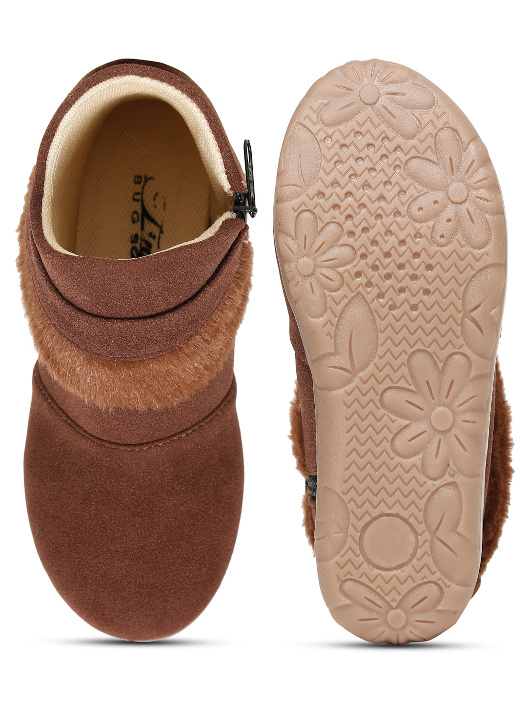 Tiny Bugs Girls Party Wear Fur Boots - Brown