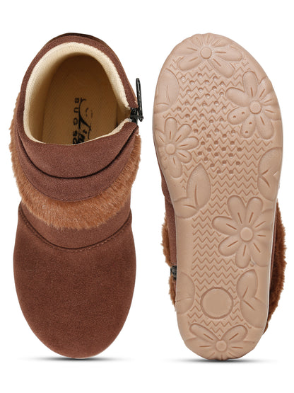 Tiny Bugs Girls Party Wear Fur Boots - Brown