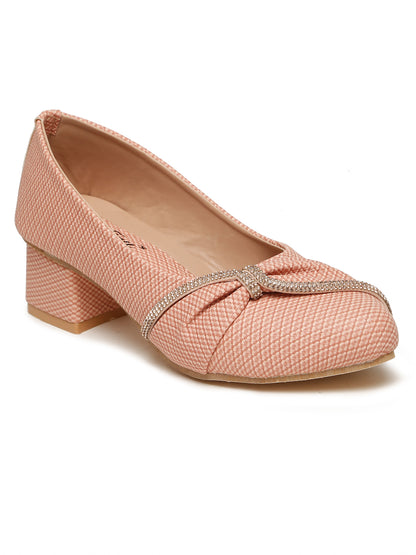 Tiny Bugs Girls Party Wear Embellished Ballerinas - Peach
