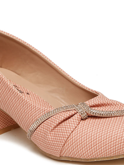 Tiny Bugs Girls Party Wear Embellished Ballerinas - Peach