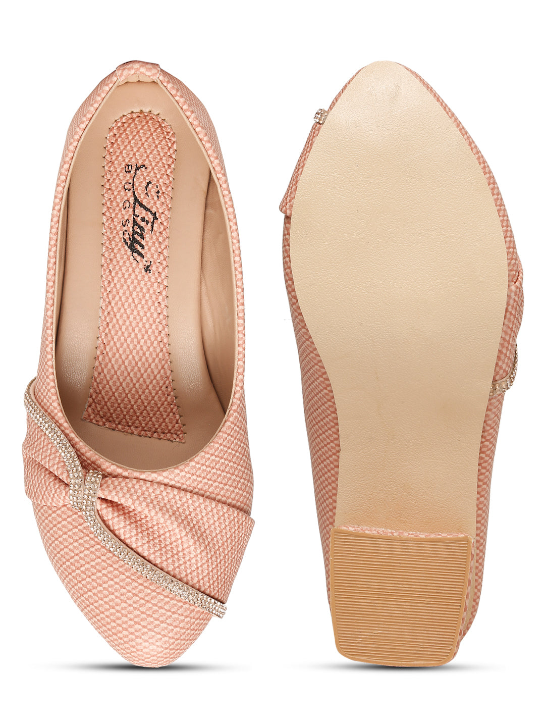 Tiny Bugs Girls Party Wear Embellished Ballerinas - Peach