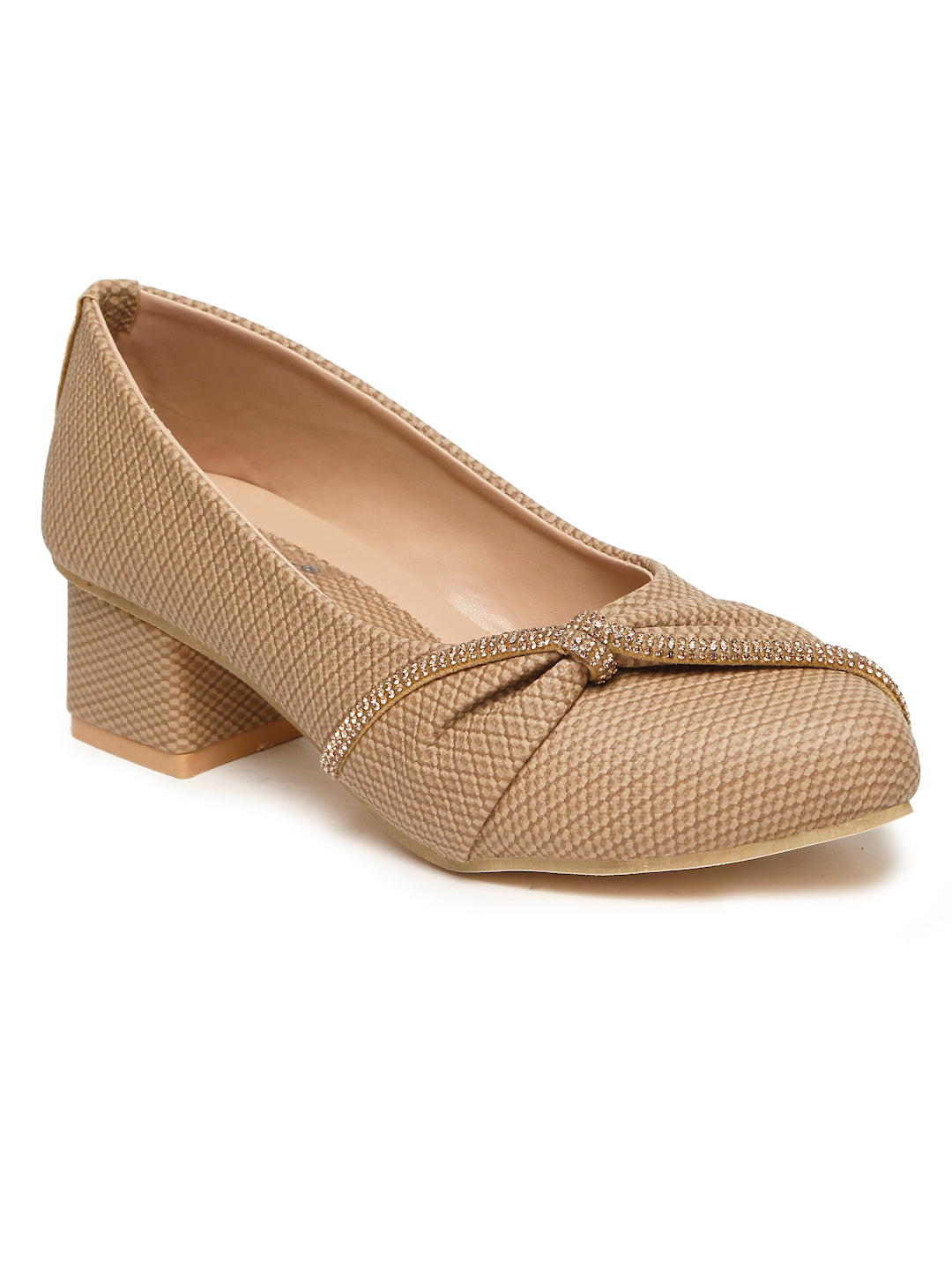 Tiny Bugs Girls Party Wear Embellished Ballerinas - Beige