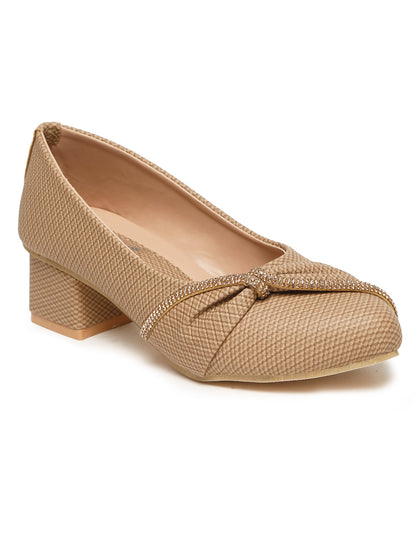 Tiny Bugs Girls Party Wear Embellished Ballerinas - Beige