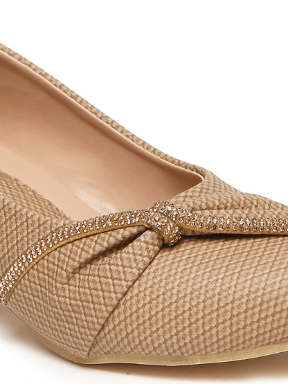 Tiny Bugs Girls Party Wear Embellished Ballerinas - Beige