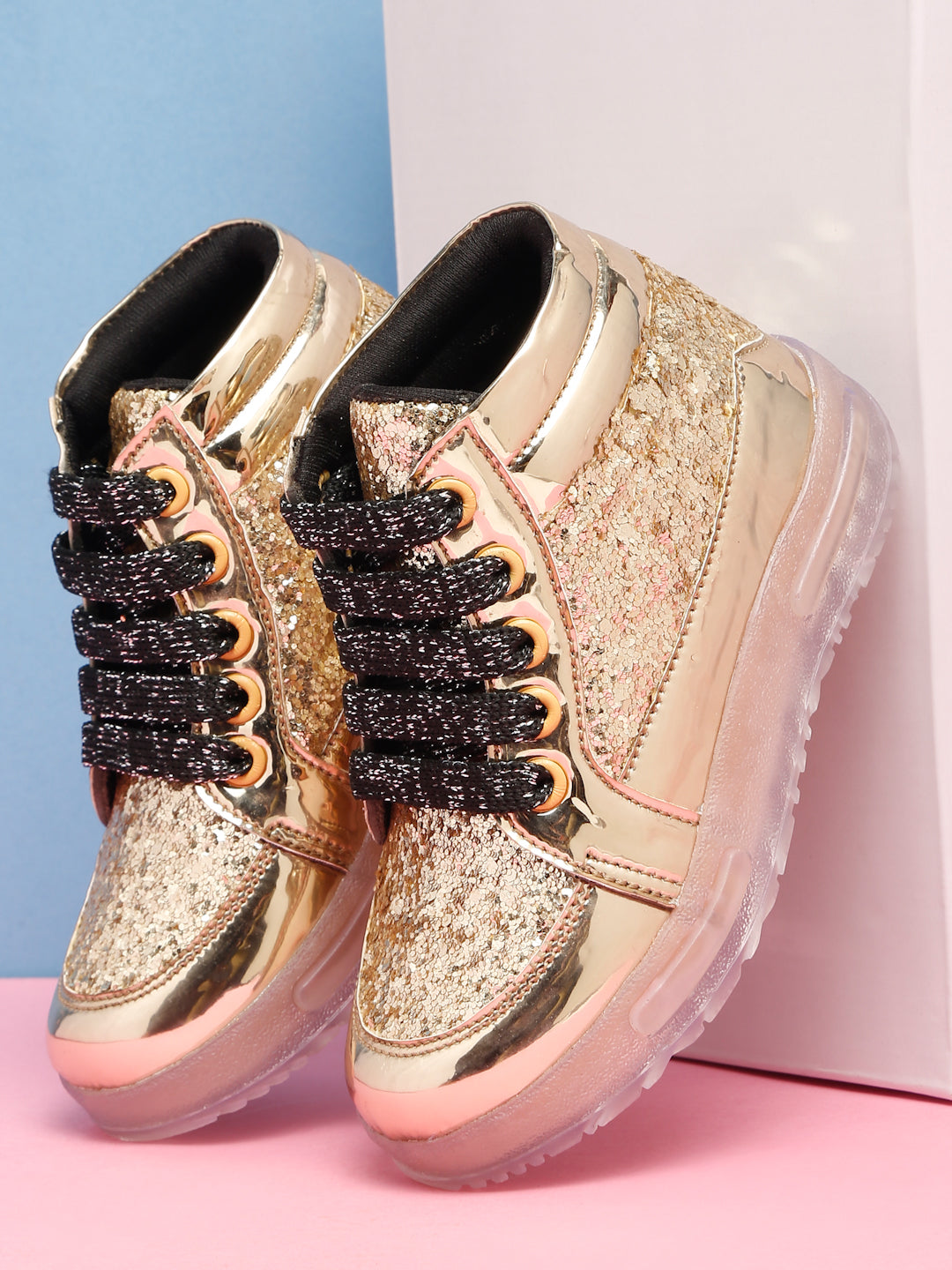 Tiny Bugs Unisex Party Wear Lace up Sneakers - Golden