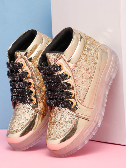 Tiny Bugs Unisex Party Wear Lace up Sneakers - Golden