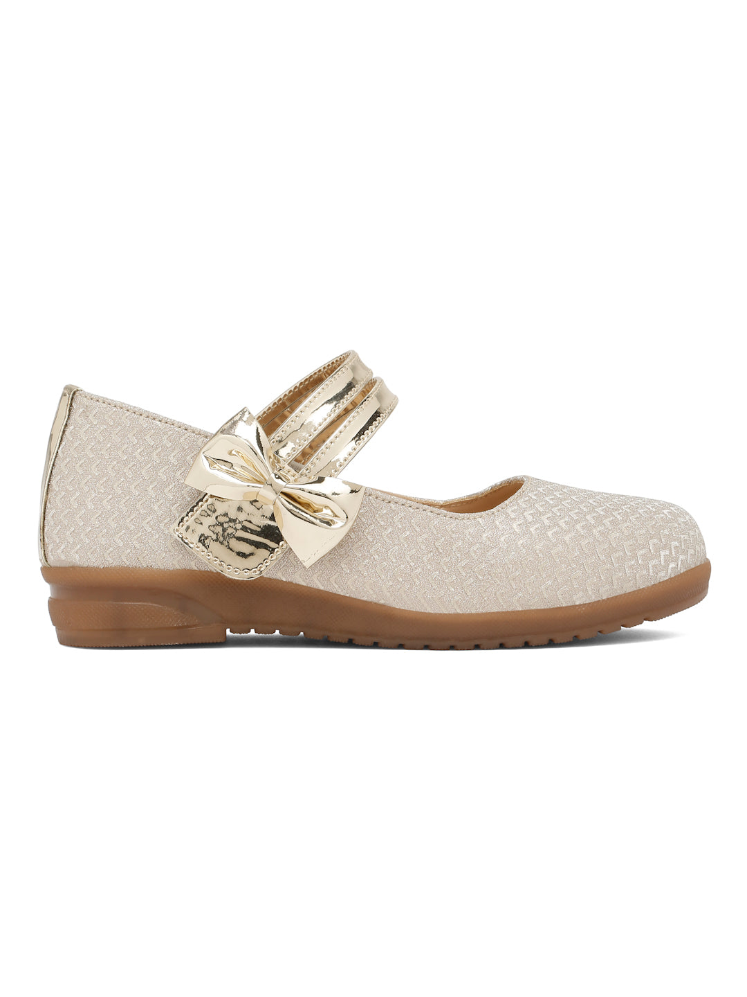 Tiny Bugs Girls Party Wear Embellished Ballerinas - Gold
