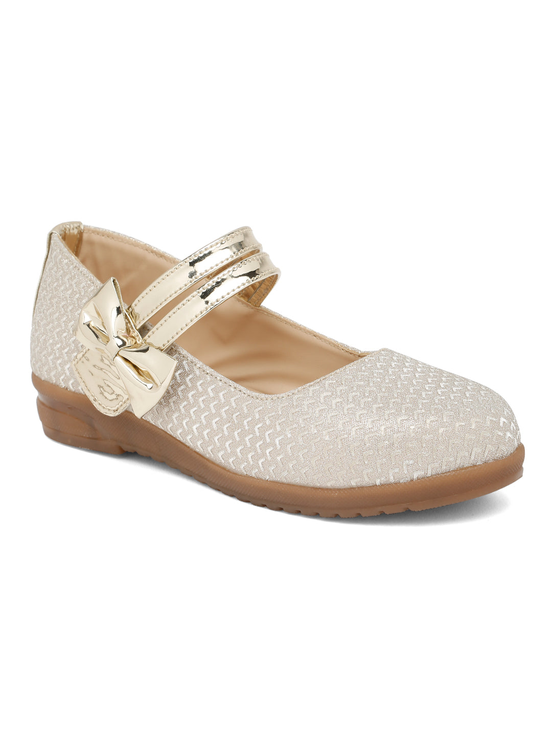 Tiny Bugs Girls Party Wear Embellished Ballerinas - Gold