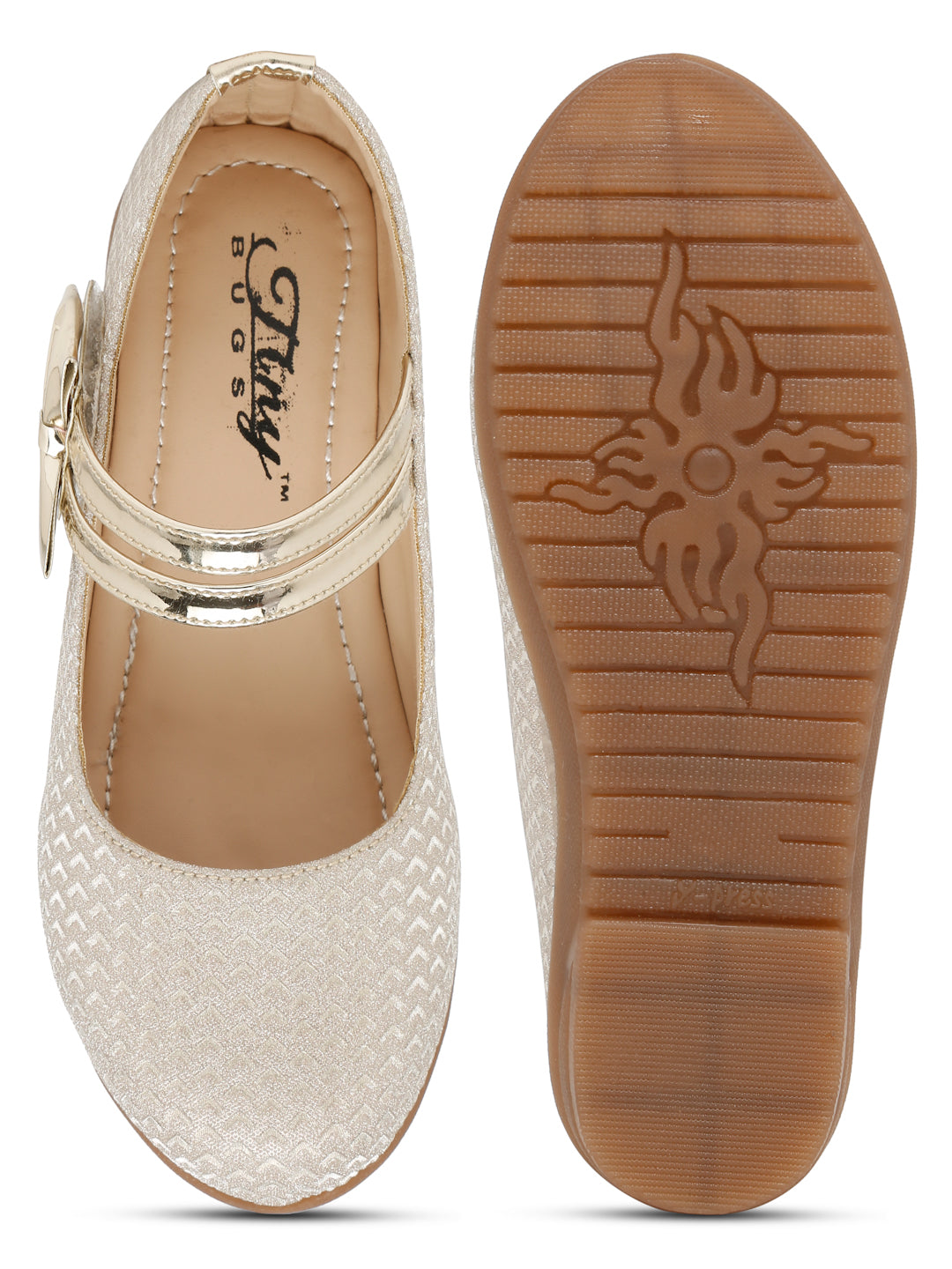 Tiny Bugs Girls Party Wear Embellished Ballerinas - Gold