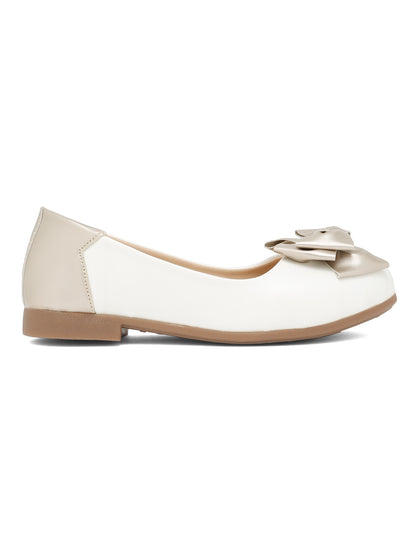 Tiny Bugs Girls Bow Embellished Ballerinas - White & Gold