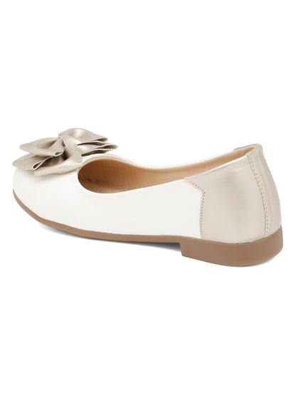 Tiny Bugs Girls Bow Embellished Ballerinas - White & Gold