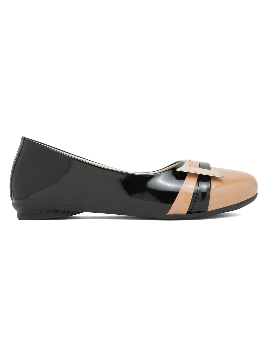 Tiny Bugs Girls Buckle Detailed Ballerinas - Beige & Black