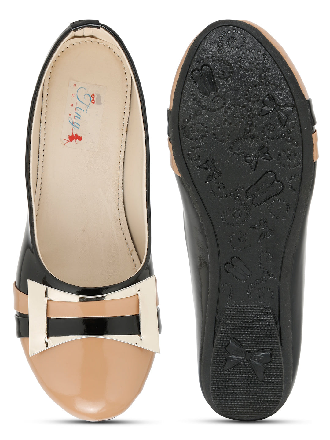 Tiny Bugs Girls Buckle Detailed Ballerinas - Beige & Black