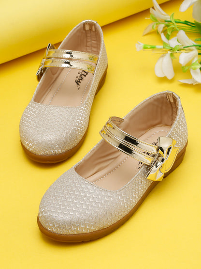 Tiny Bugs Girls Party Wear Embellished Ballerinas - Gold