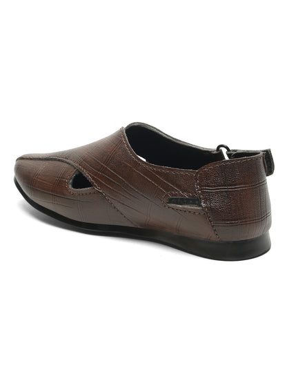 Tiny Bugs Boys Party Wear Roman Sandals - Brown