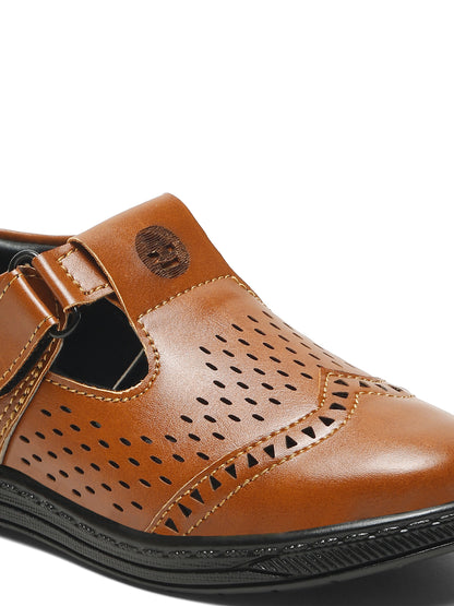 Tiny Bugs Velcro Party Wear Roman Sandals - Tan