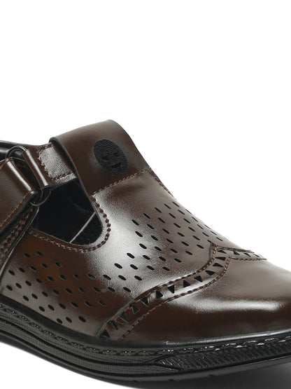 Tiny  Bugs Velcro Party Wear Roman Sandals - Brown