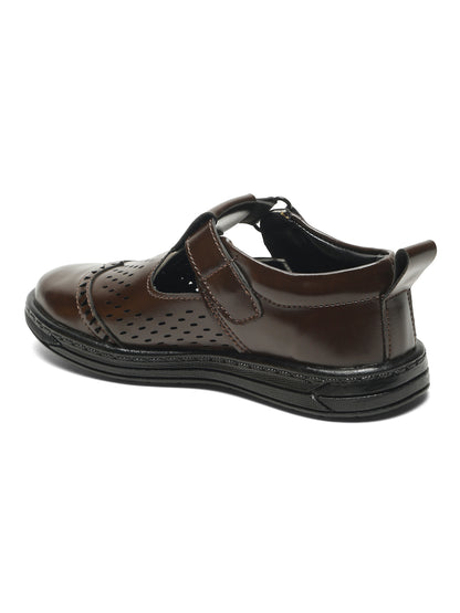 Tiny  Bugs Velcro Party Wear Roman Sandals - Brown