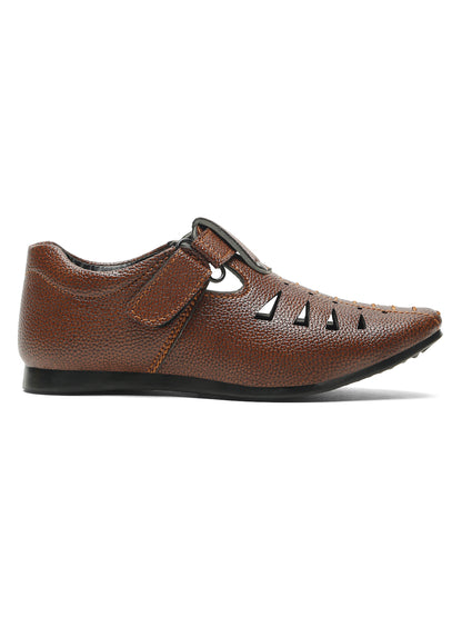 Tiny Bugs Velcro Party Wear Roman Sandals - Tan