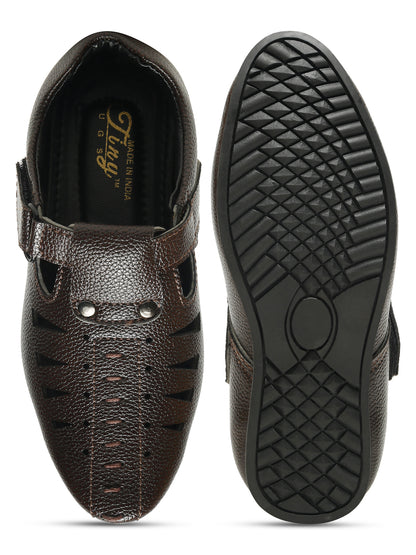 Ting Bugs Velcro Party Wear Roman Sandals - Brown