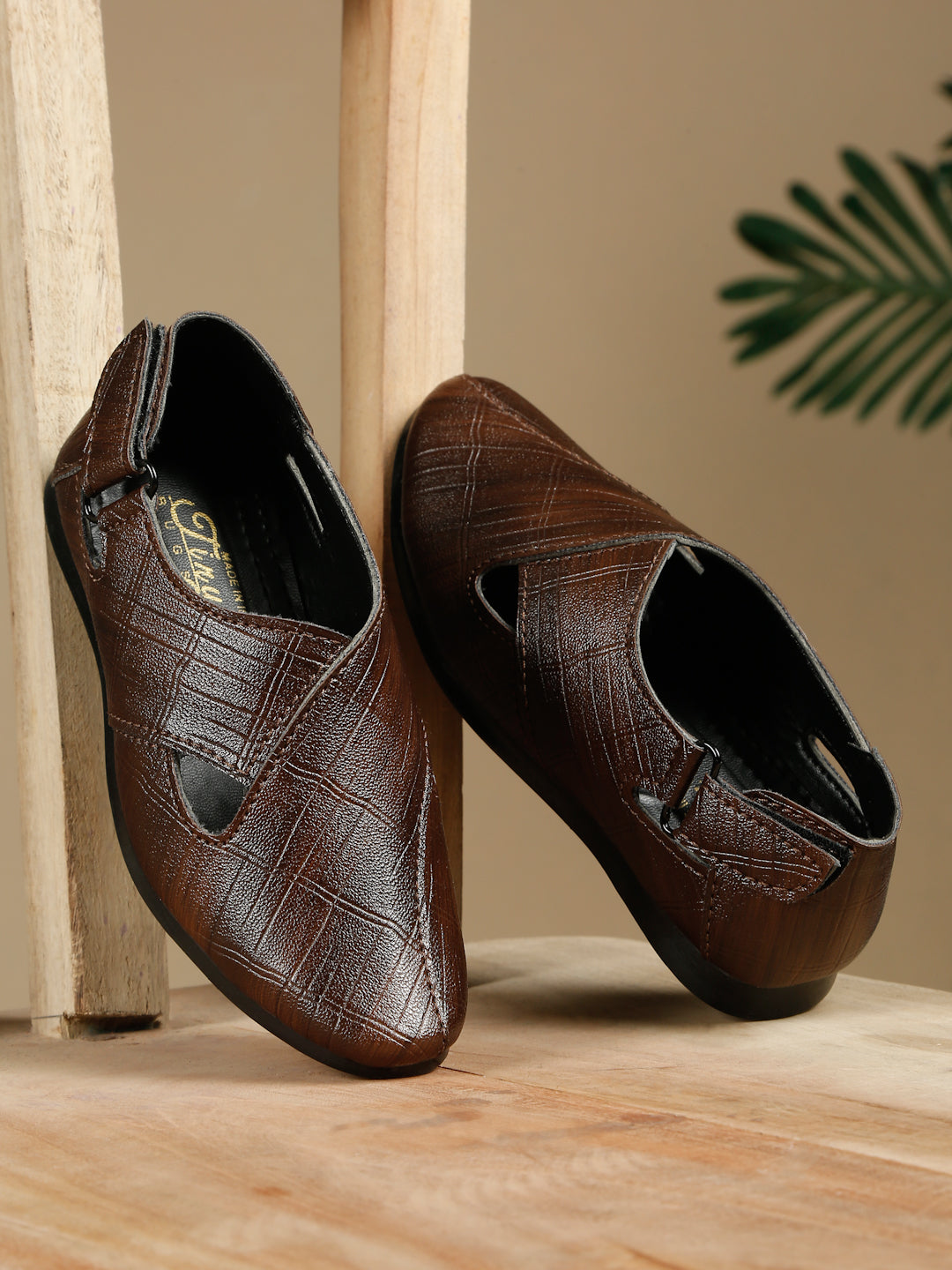 Tiny Bugs Boys Party Wear Roman Sandals - Brown