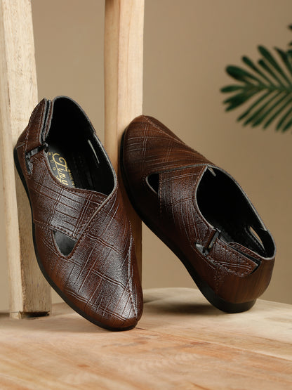 Tiny Bugs Boys Party Wear Roman Sandals - Brown