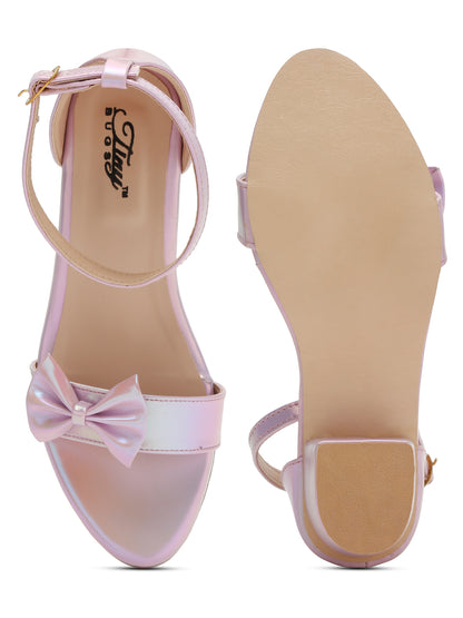 Tiny Bugs Bow Applique Open Toe Party Wear Sandals - Purple