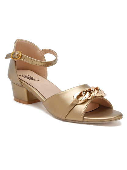 Tiny Bugs Bow Applique Open Toe Party Wear Sandals - Gold