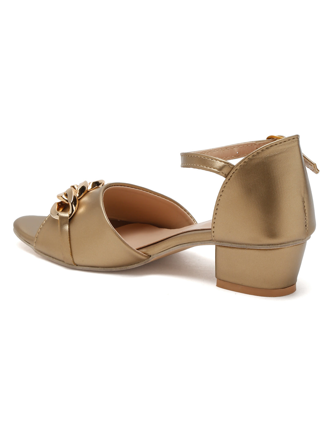 Tiny Bugs Bow Applique Open Toe Party Wear Sandals - Gold