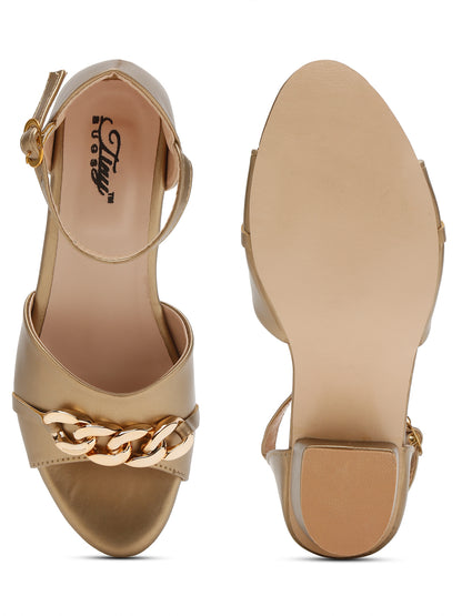Tiny Bugs Bow Applique Open Toe Party Wear Sandals - Gold