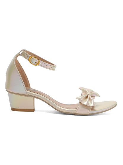 Tiny Bugs Bow Applique Open Toe Party Wear Sandals - Gold