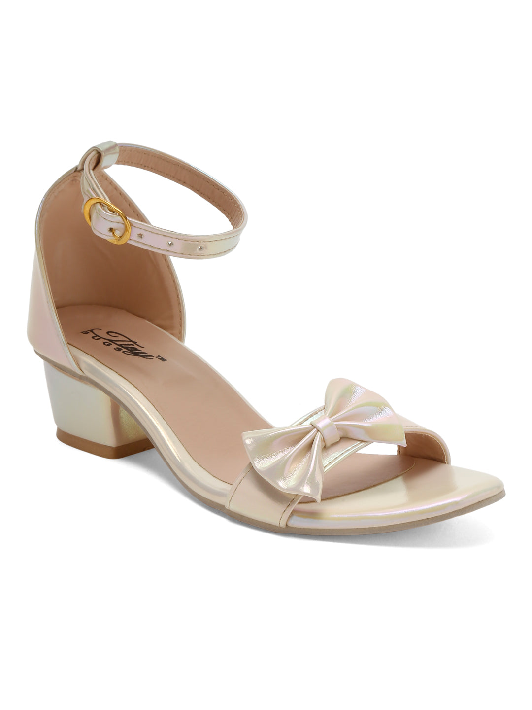 Tiny Bugs Bow Applique Open Toe Party Wear Sandals - Gold