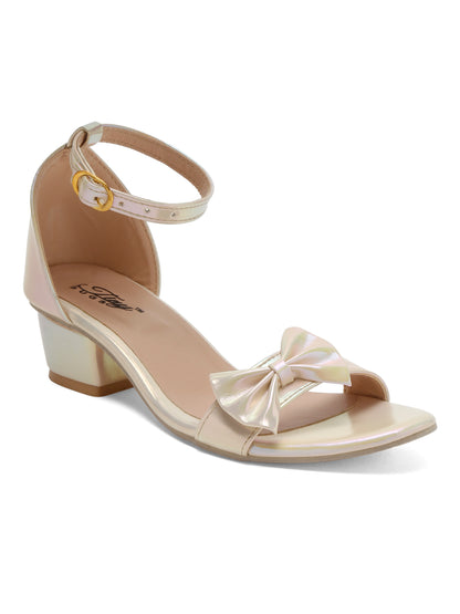 Tiny Bugs Bow Applique Open Toe Party Wear Sandals - Gold