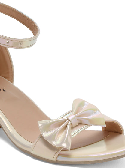 Tiny Bugs Bow Applique Open Toe Party Wear Sandals - Gold