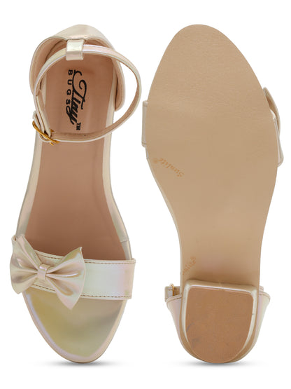 Tiny Bugs Bow Applique Open Toe Party Wear Sandals - Gold