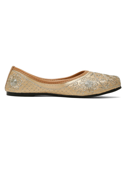 Tiny Bugs Girls Ethnic Embroidery Jutis - Gold