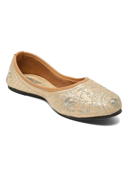 Tiny Bugs Girls Ethnic Embroidery Jutis - Gold
