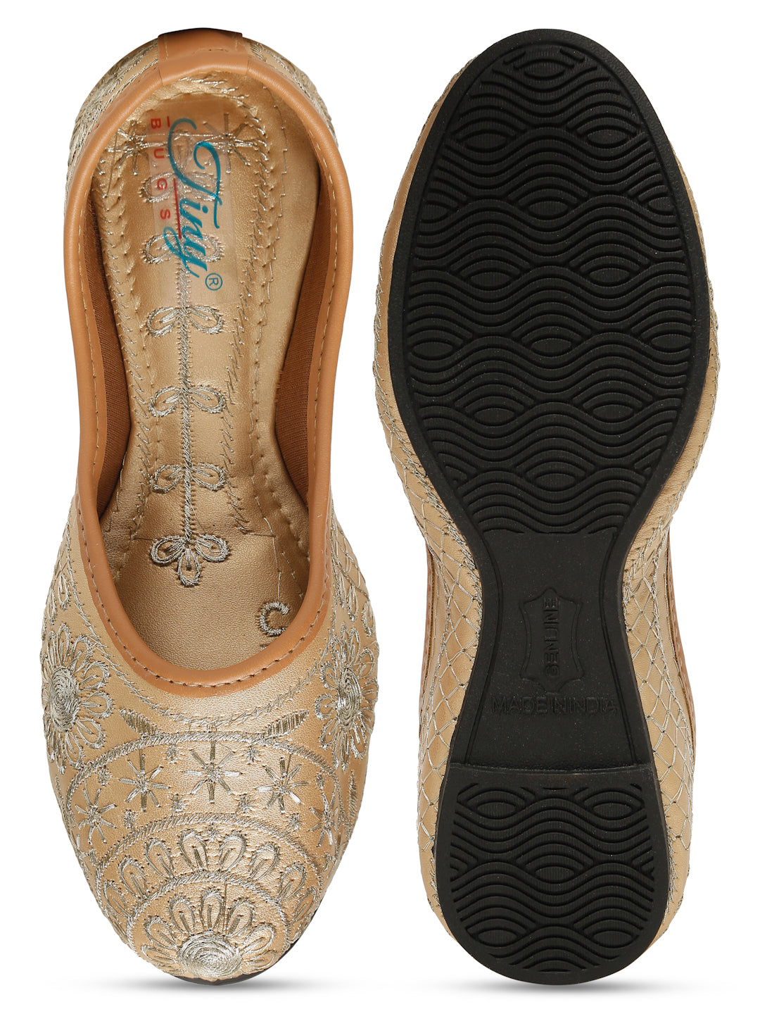Tiny Bugs Girls Ethnic Embroidery Jutis - Gold