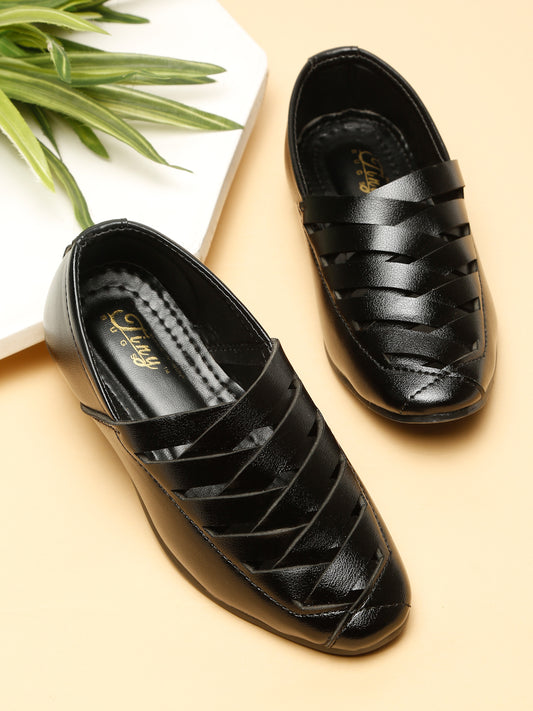 Tiny Bugs Boys Ethnic Wear Mojaris - Black