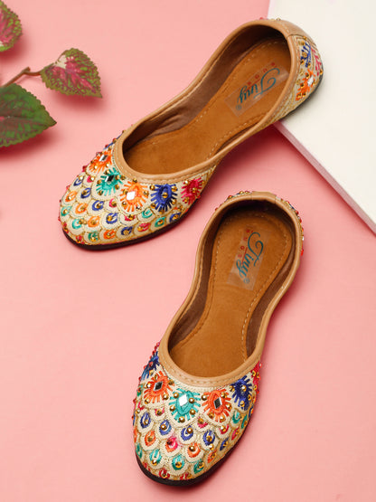 Tiny Bugs Girls Ethnic Embroidery Jutis - Multi