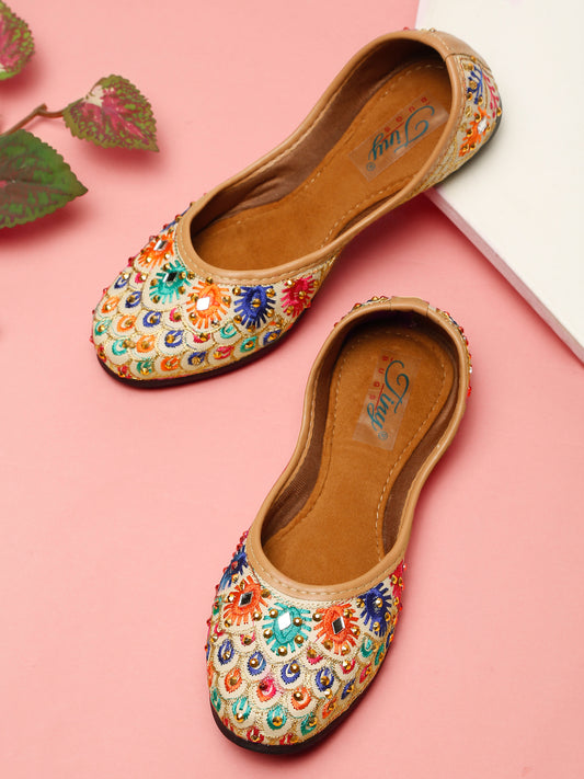 Tiny Bugs Girls Ethnic Embroidery Jutis - Multi